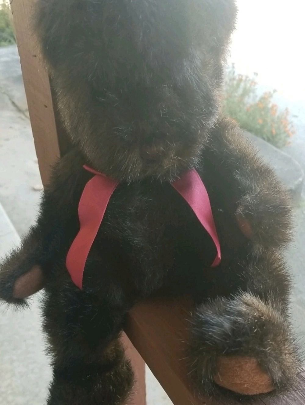 Dickens Dark Brown Teddy Bear With Red Bow Beanbag Plush Russ Berrie + Co. Black